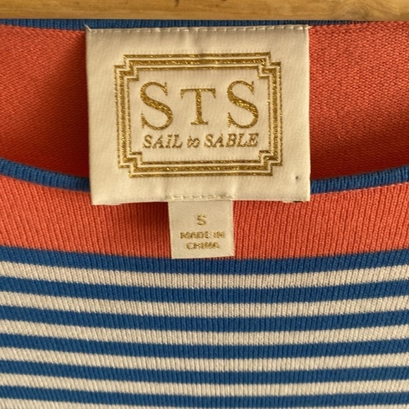 Sail to Sable Knit Striped Blue White & Coral Sweater Slip Dress Size small - Picture 4 of 11